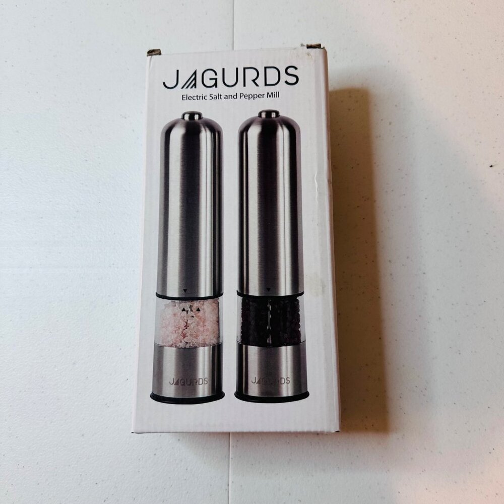 Jagurds Electric Salt & Pepper Mill Set Stainless Steel Battery Operated